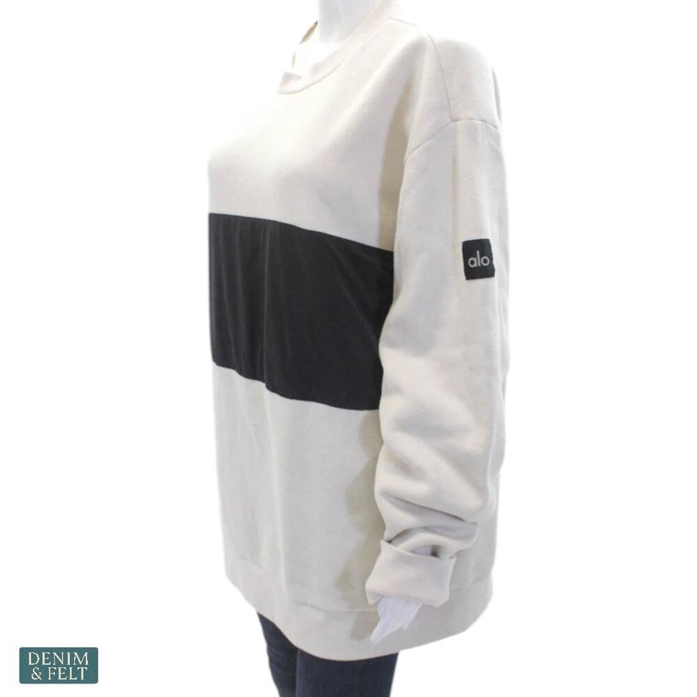 Alo Yoga Men’s Traverse Mixed Media Pullover Bone/Black Crewneck Sweatshirt 2XL - Picture 3 of 10